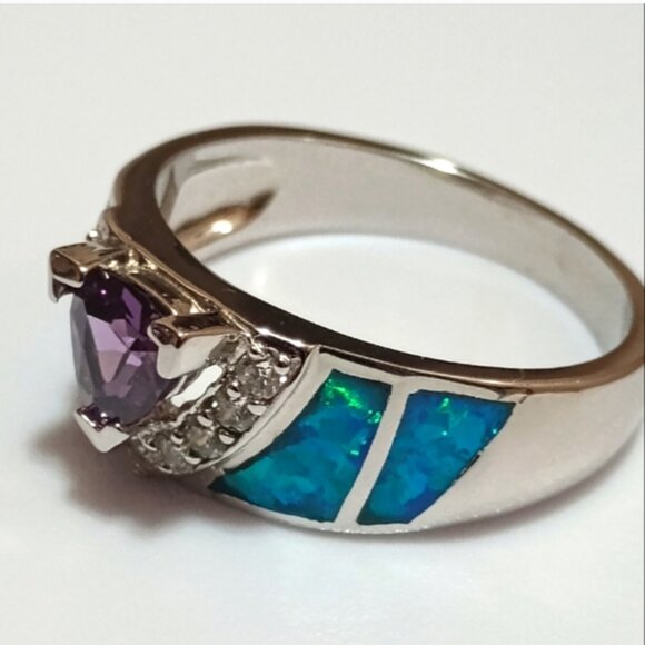 Handcrafted Silver Gemstone Wedding Rings For Women Sz 10 - Picture 1 of 7